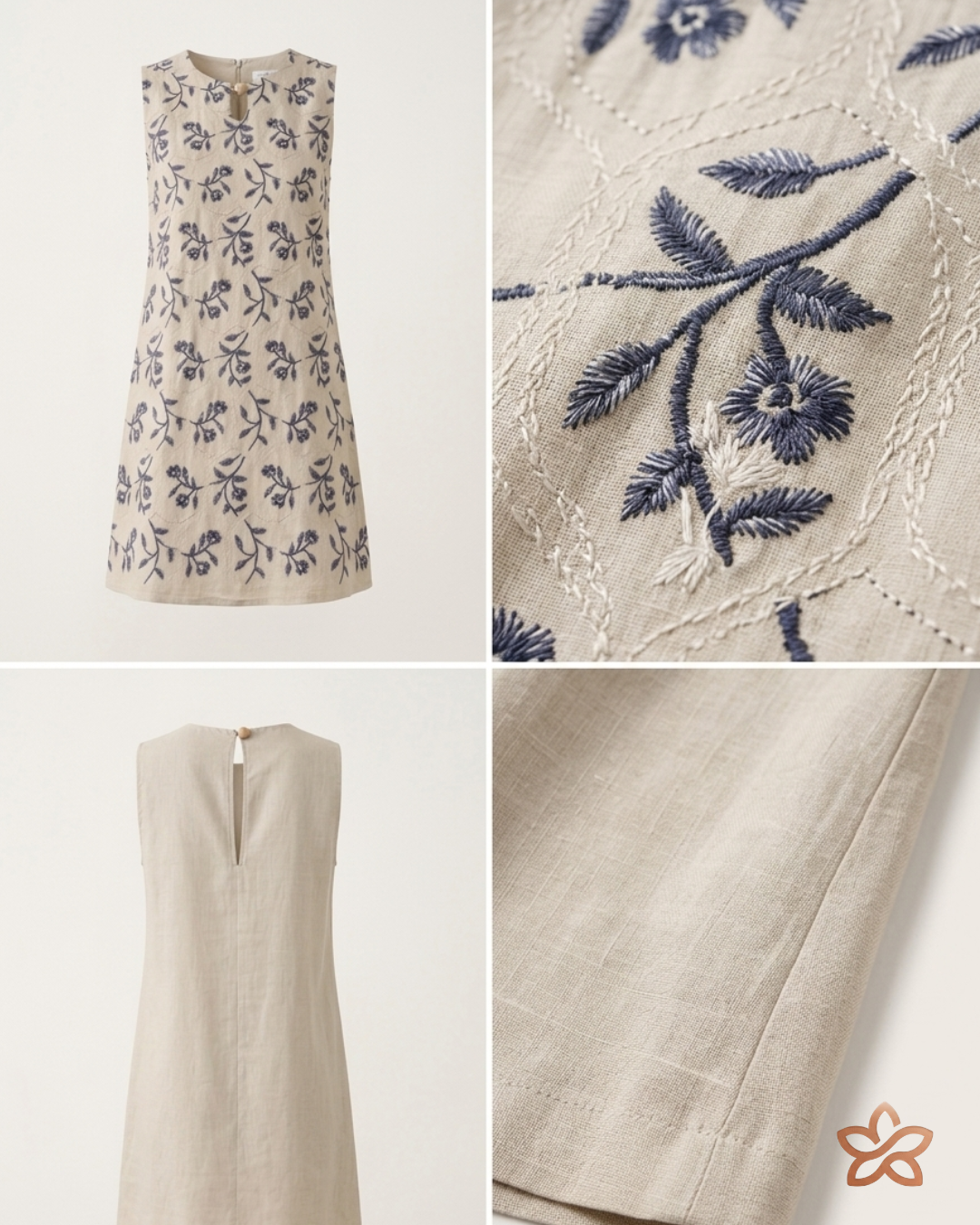 Vestido Curto Sem Mangas com Bordados Florais