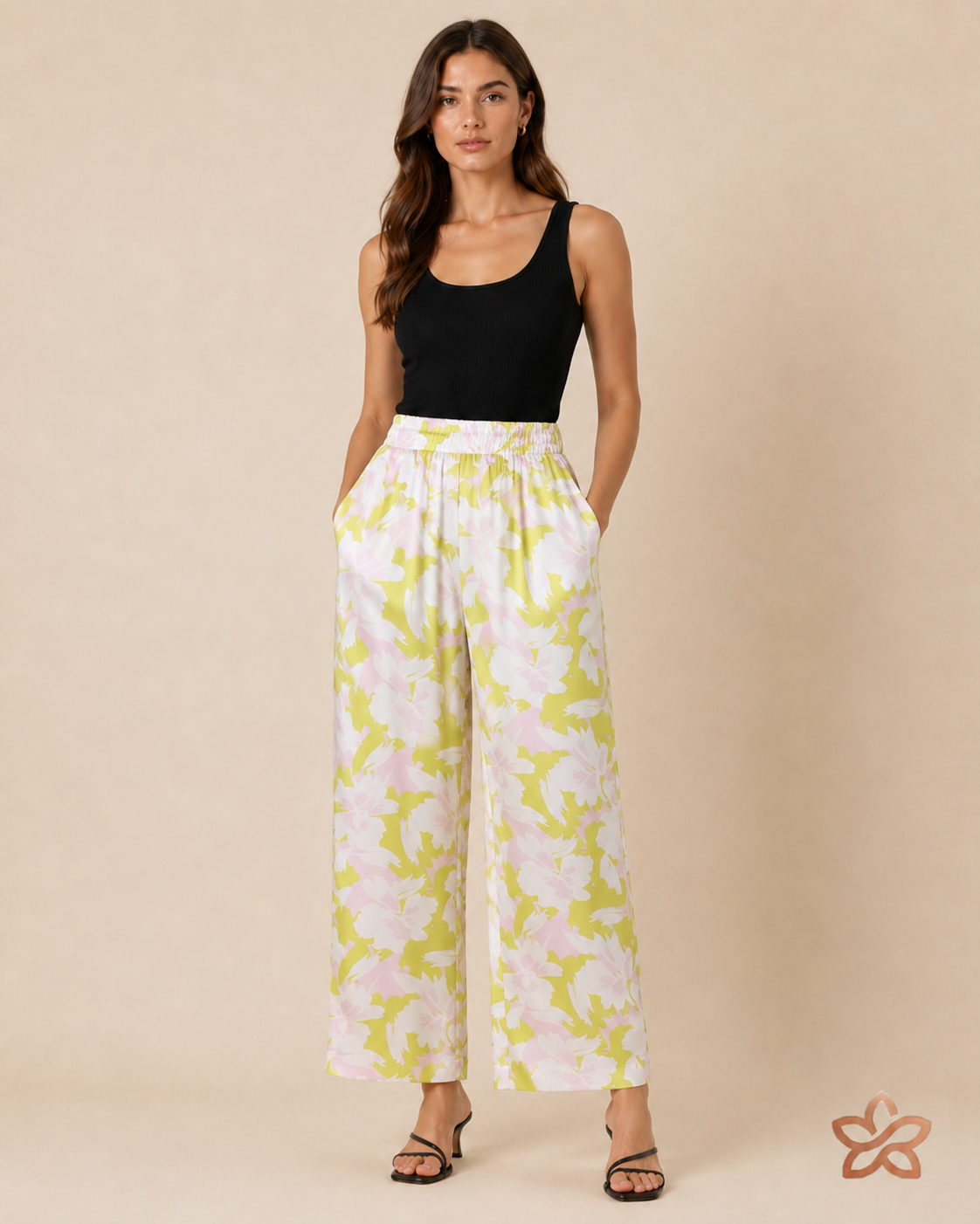 Calça Estampada de Perna Larga - Figueira