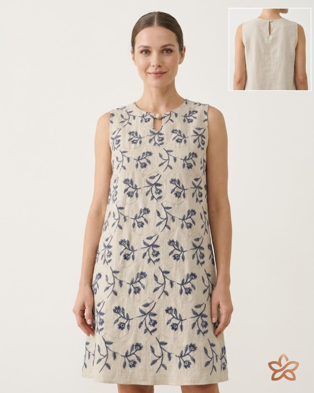 Vestido Curto Sem Mangas com Bordados Florais